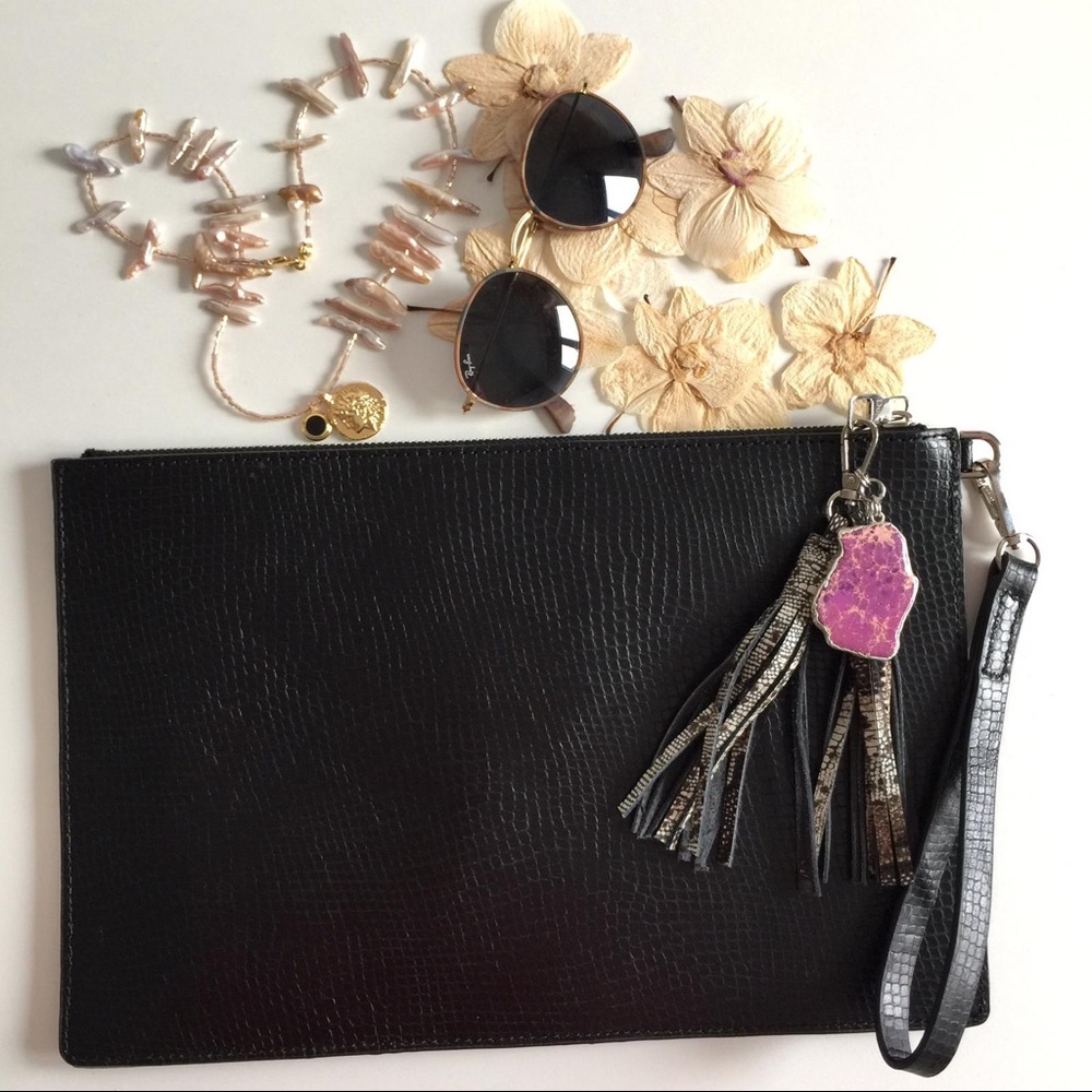 Oversized Black Leather Clutch